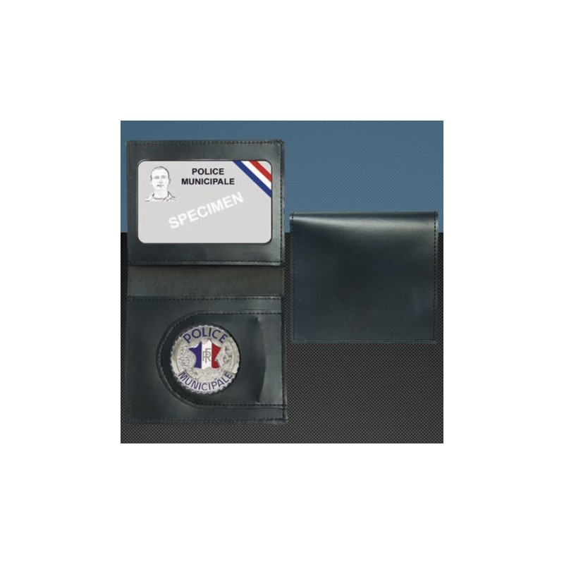 Porte-carte cuir 2 volets format CB Police + Médaille
