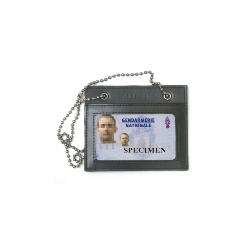 Porte-carte tour de cou avec chaînette Police + porte-médaille de
